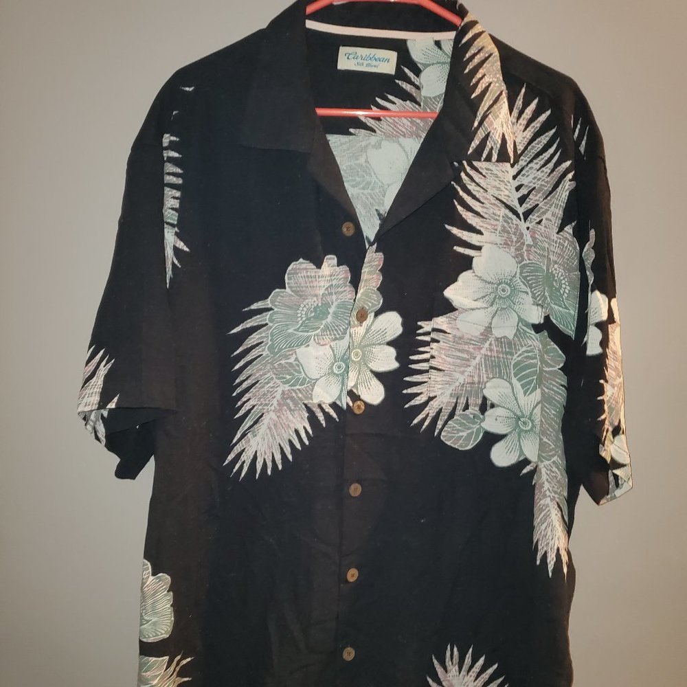 Caribbean Silk Blend Men's Black Hawaiian Shirt